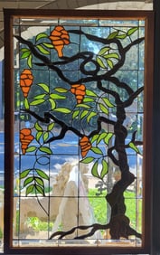 Stained Glass window of a flowering vine.  35"H x 21"W