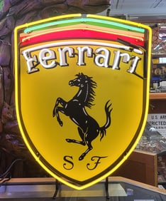 Ferrari neon sign with shield logo and prancing horse. 28"H x 21"W
