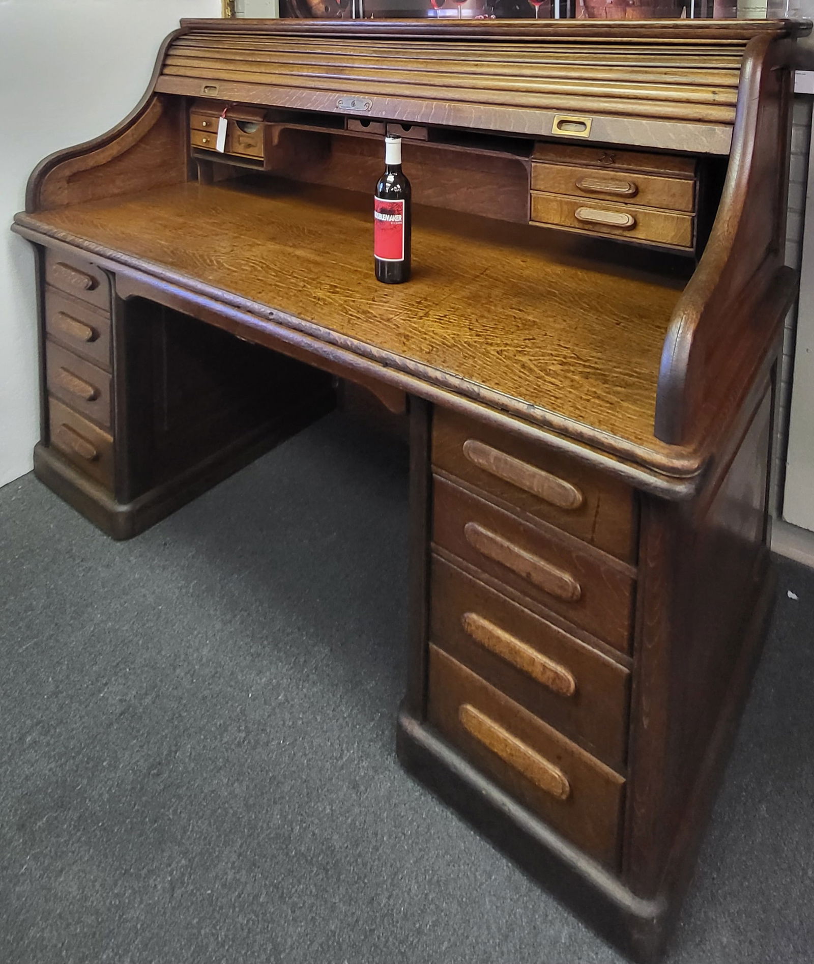 American Oak S Curve Presidential Roll Top Desk. 6 feet wide, fully fitted, tiger oak (1 of 4)