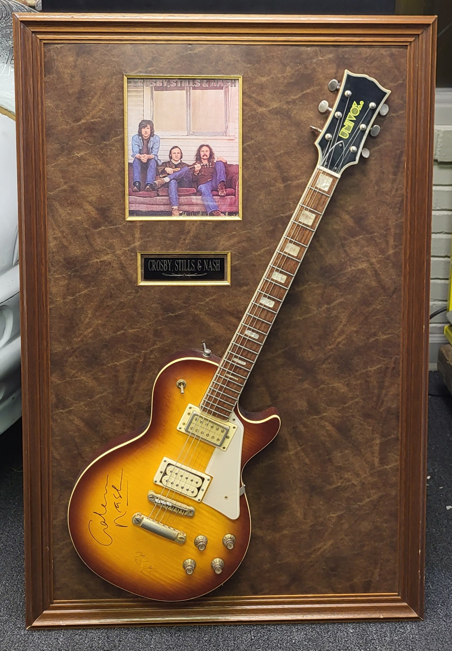 Crosby, Stills and Nash Framed Guitar Signed. 43" H x 28" W x 5" D: Crosby, Stills and Nash Framed Guitar Signed. 43" H x 28" W x 5" D