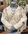 Men's cream colored lambskin jacket decorated with beading and American flag decor