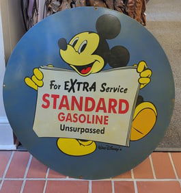 Standard Gasoline, Mickey Mouse Enamel Sign. 32" Diameter