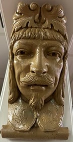 Cast plaster corbel head after decor Cincinnati Biergarten