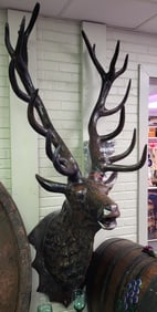 Elk head life size shoulder mount bronze with copper patina