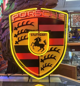 Porsche shield logo neon sign. 27"H x 21"W.