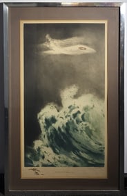 Louis Icart Handpainted Drypoint Etching L'oiseau Blanc