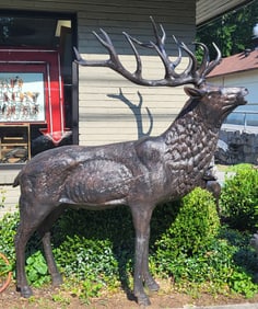 Standing Elk Life Size Bronze Copper Patina, Horn came off for transite. 96" H x 75" L x 48" W