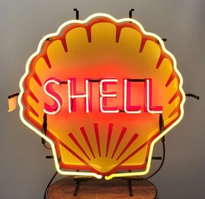 Shell dealers sign with neon letters spelling SHELL plus the outline. 24"H x 24'W