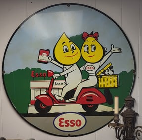 Esso Oil Drop Enamel Sign, 32" Diameter