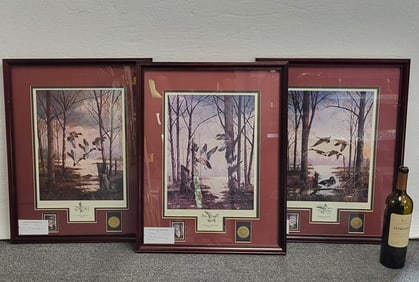 Set of 3 1988 Certified Duck Prints. 24" H x 19" W, each