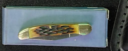 Chrome Double Blade Folding Pocket knife, Frost Cutlery bone handle, Rouch Rider. 3" L