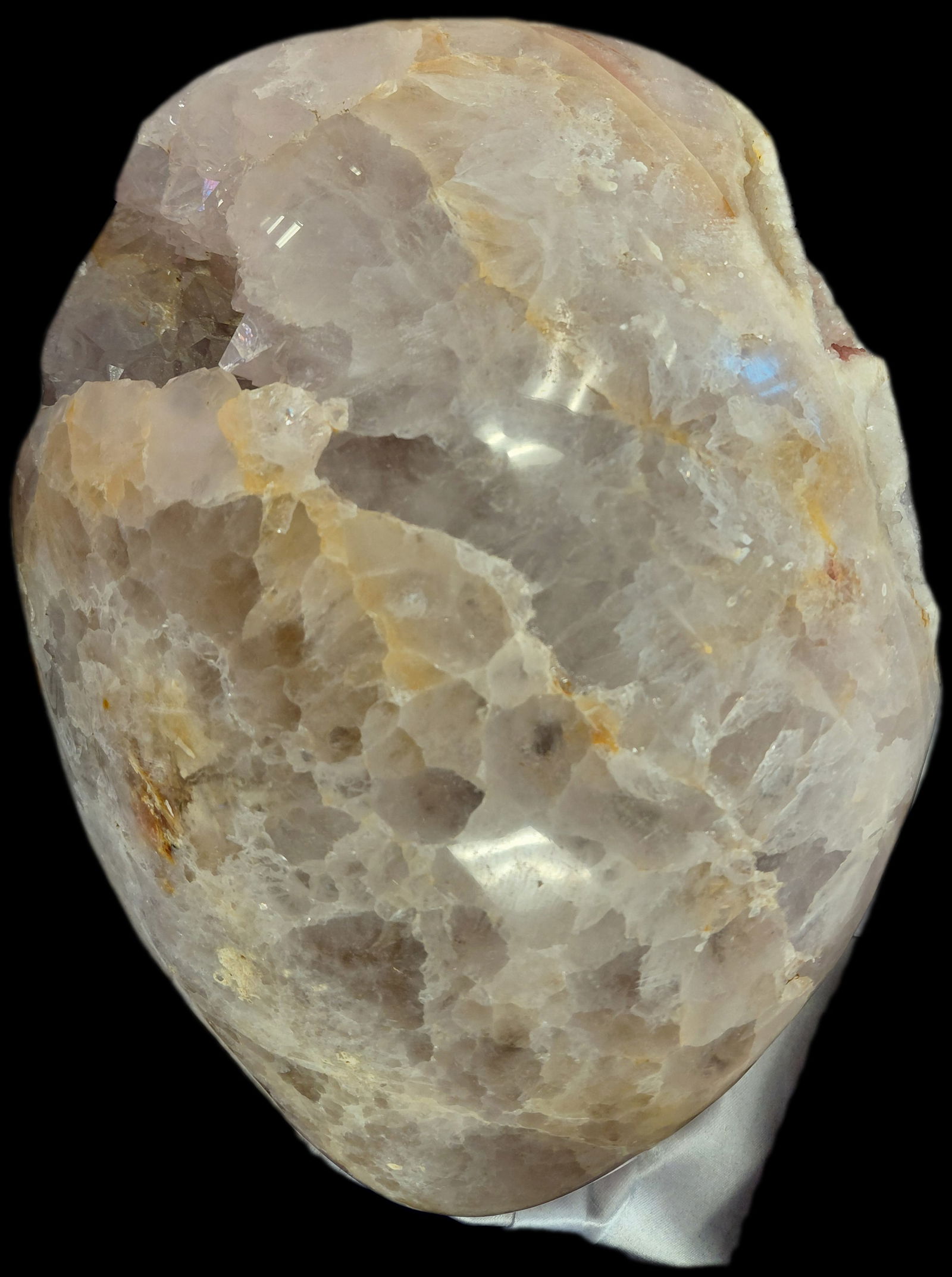 Large Ornamental Natural Agate Quartz in Blue Display Case.: Large Smooth Agate Stone often used for decoration. Quartz measurements: 4"H x 10"W x 8"D