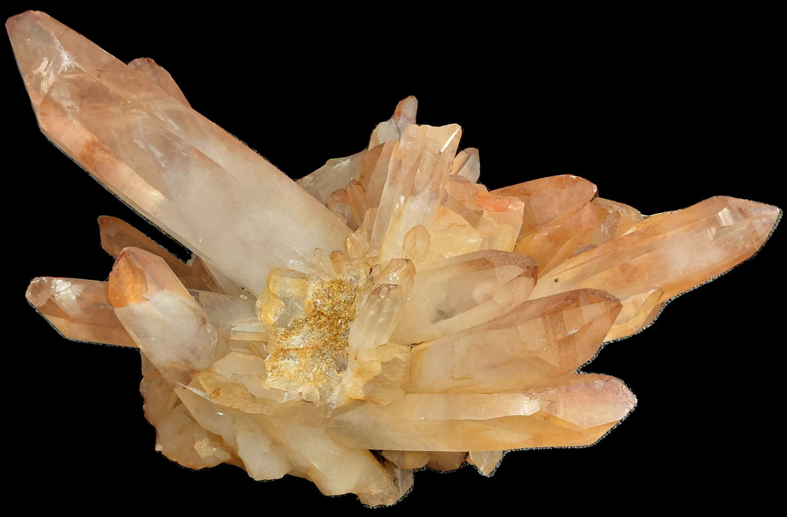Tangerine Quartz Crystal Cluster: Tangerine Quartz with Large Crystal formations in Cluster. 10"H x 16"W x 10"D