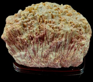 Natrolite* A Zeolite Mineral on large wooden display. 17"H x 17"W x 8"D