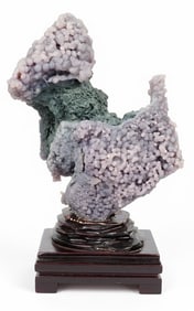 Rare Grape Agate on Wood Display. 15"H x 9"W x 5"D