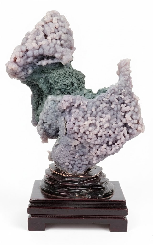 Rare Grape Agate on Wood Display. 15"H x 9"W x 5"D: Rare Grape Agate on Wood Display. Rare and Highly Desirable to Collectors. 15"H x 9"W x 5"D