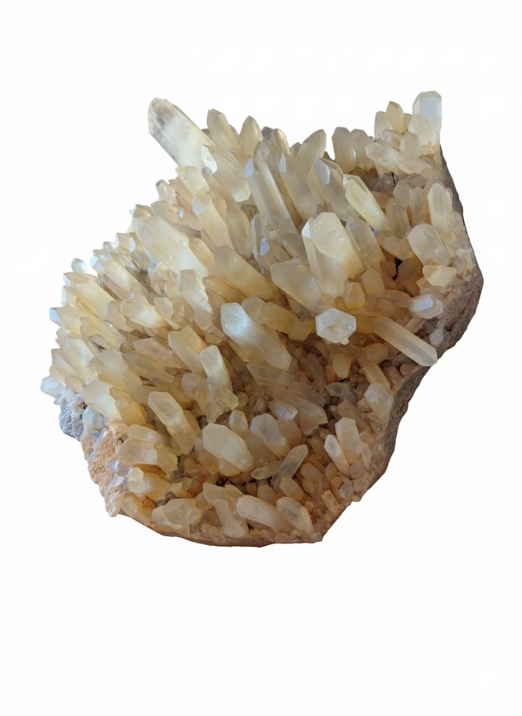 Large Amber and Clear Quartz Crystal Formation: Large Natural Light Amber, Tangerine and Clear Matrix Crystal Formation. 9" x 20"W x 15"D