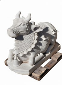 Carved White Marble Statue of Sacred Cow Nandi