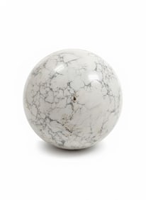 White Polished Stone Sphere. Likely Howlite with Grey Viening.