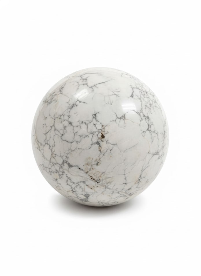 White Polished Stone Sphere. Likely Howlite with Grey Viening.: White polished sphere (Likely Howlite). 7"