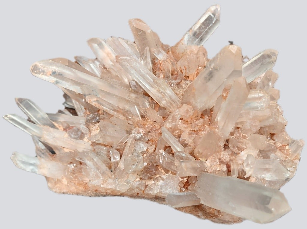 Himalayan or Pink Quartz Crystal Formation: Pink & Clear Quartz Cluster of Crystals. 4"H x 8"W x2"D.