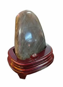 Black Moonstone Shown on Wooden Display Stand