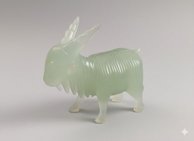 Hand Carved Jade Goat with Etching.