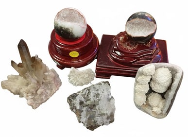 Group of (5) 2"-4" Crystal & Rock Items Including: Crystal Spheres, Cave Crystalline and Rock