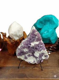 Lot of 3 Medium Sized Rock and Crystal Froms: Left (White Fluorite Rock), Center (White and Purple