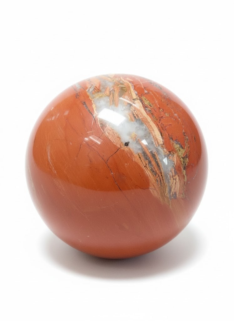 Jasper Orb: Jasper Sphere with Clear Crystal in Veins. 6.5"