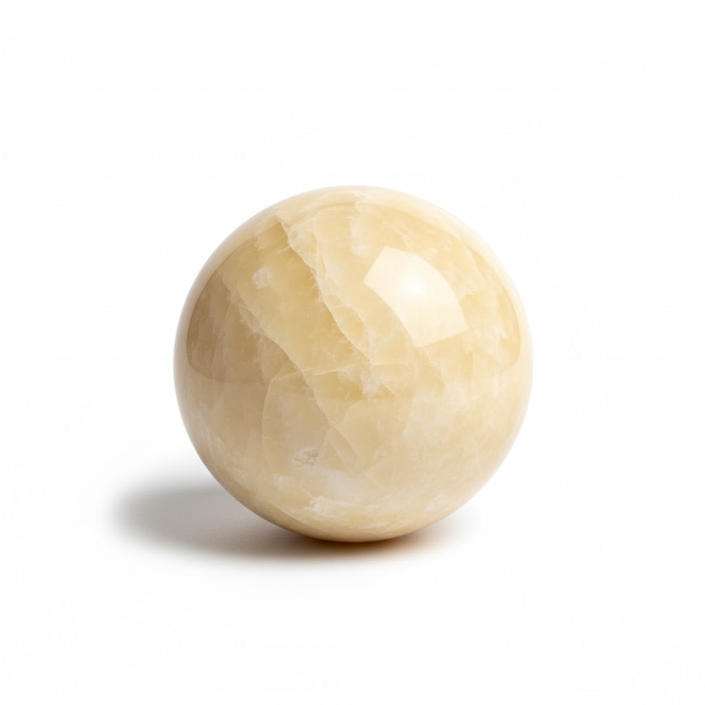 Pale Yellow Smoth Sphere: Pale Yellow Smooth Sphere of Natural Stone/Crystal. 6.0