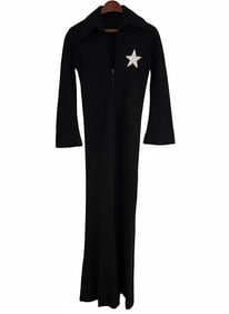 1960s Black Sammy Davis Jr. Signature Performance Jumpsuit. XS with Star Sequin.