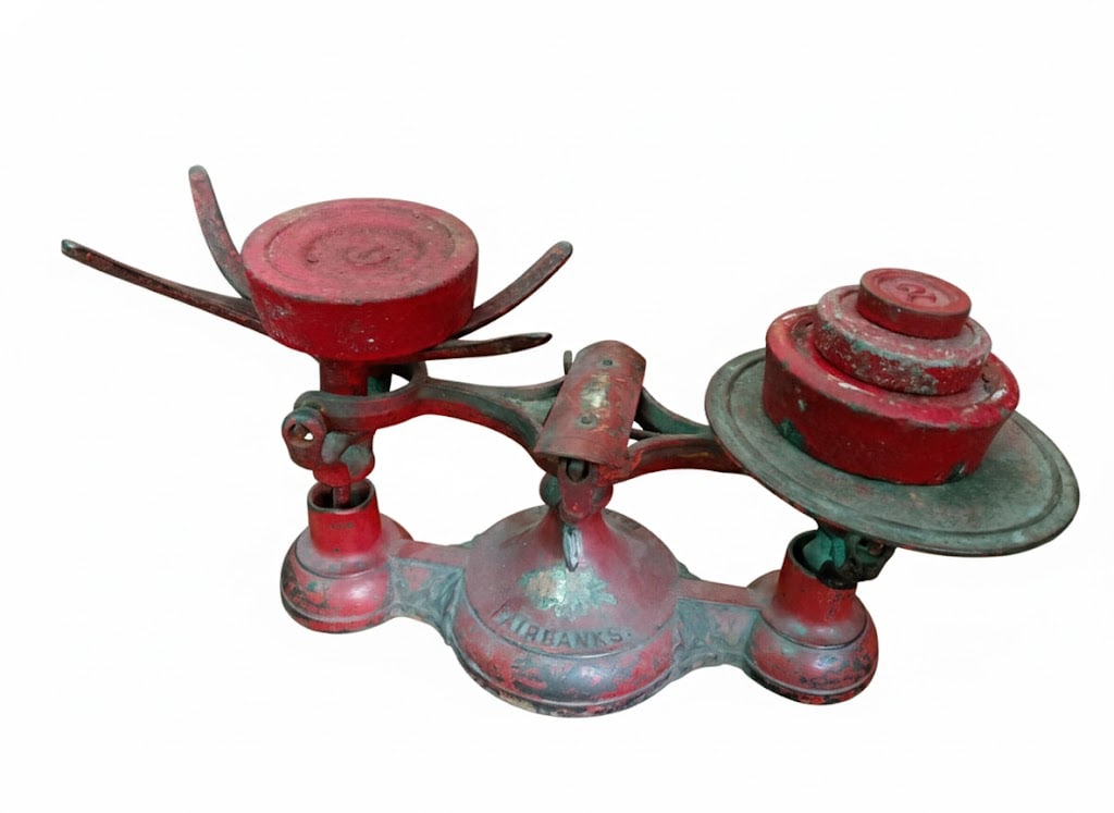 Antique Red Fairbanks Cast Metal Scale. 5"H x 14"W x 6"D. (1 of 7)