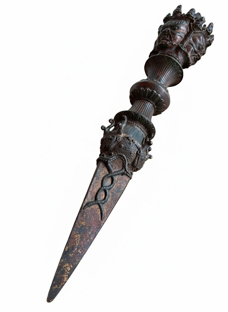 Tibetan Bronze Ceremonial 18" Dagger.: 3-Sided Bronze Ceremonial Dagger. 18"H x 4"W 4"D.