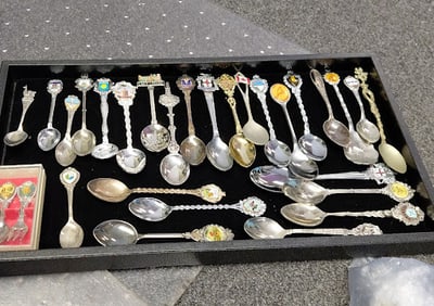 37 International Spoons: Mixed Lot of Boxed & Individual-Silverplated. From Places Such as: Italy,