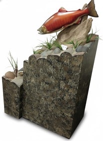 Salmon Display (For Commercial Decorative) of Sockeye Salmon, situatied on large Rock Bed and
