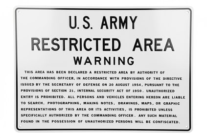 US Army Military Sign: Warning Restricted Area.