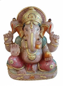 Hindu (Lord Ganesha) Heavy Stone Statue with Handpainted Design on Top. 24" x15" x 8"
