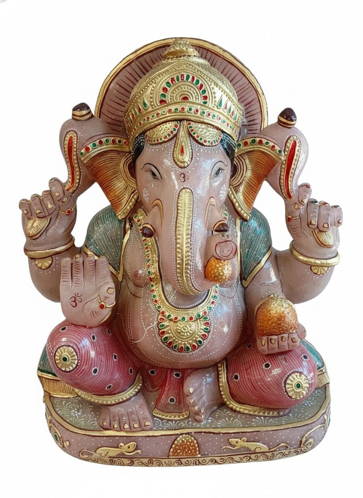 Hindu (Lord Ganesha) Heavy Stone Statue with Handpainted Design on Top. 24" x15" x 8": Hindu (Lord Ganesha) Stone Polished Statue. Handpainted Decoration. Very Heavy. 24" x15" x 8"
