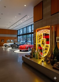 Massive Porsche Shield Dealership Sign-Exclusively on Display & On Sale By Red Baron Antiques.
