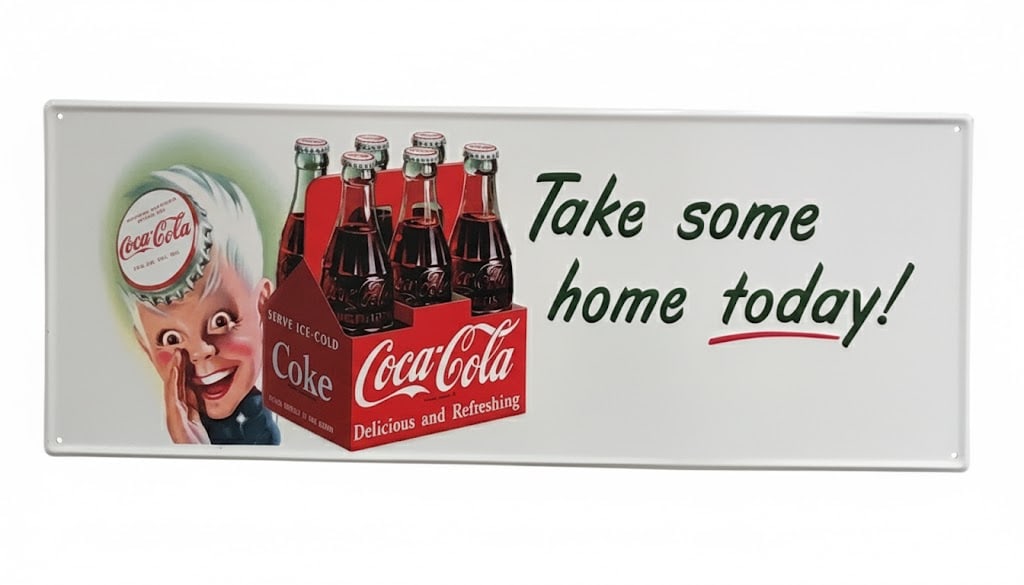 Coca Cola Tin Metal Advertising Sign (Vintage-Style).: Coca Cola Tin Metal Advertising Sign (Vintage-Style).
