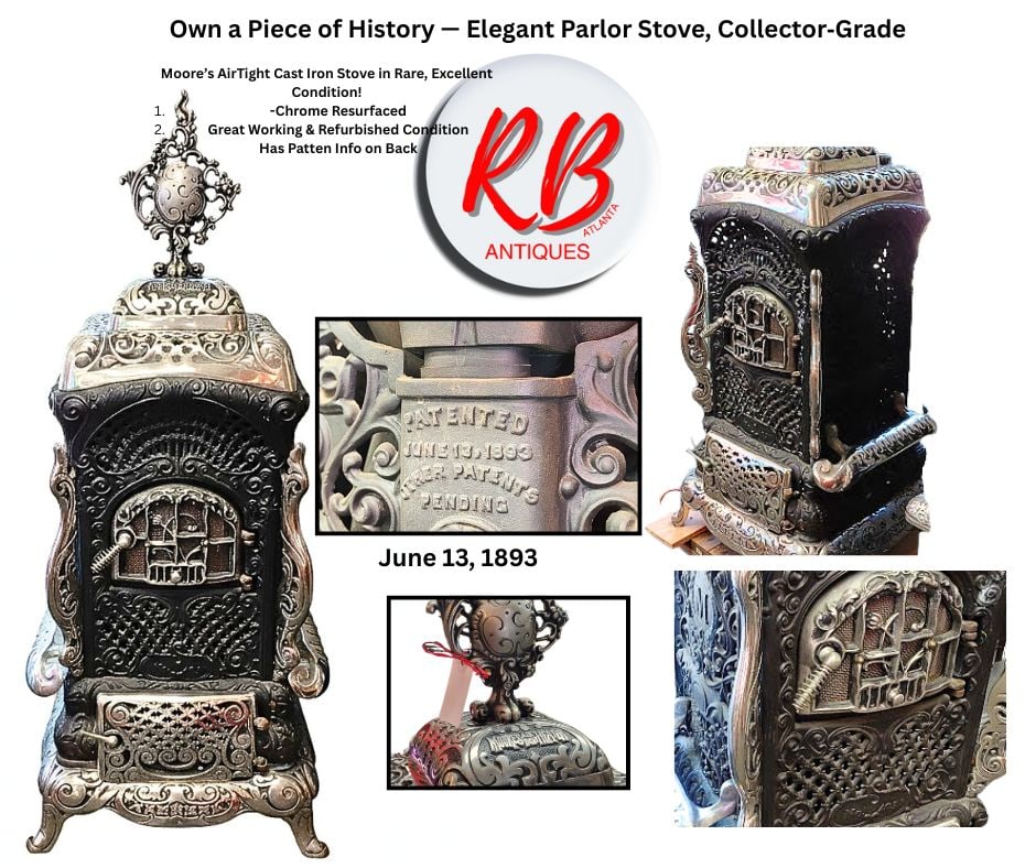 Moore's AirTight Stove/Heater: Restored & Converted for Current Usage. Cast Iron. In Great Working &: Moore's AirTight Restored & Converted for Current Usage. In Great Working & Restorative Condition. Chrome Resurfaced. 62"H x 27"W x 32"D.