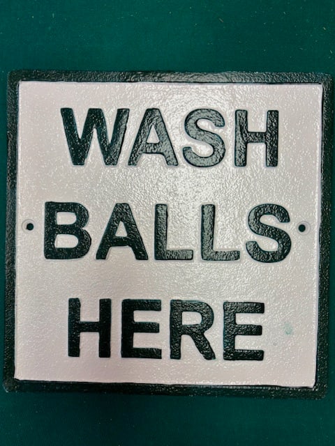 Painted Cast Iron “Wash Balls Here” Sign (1 of 3)