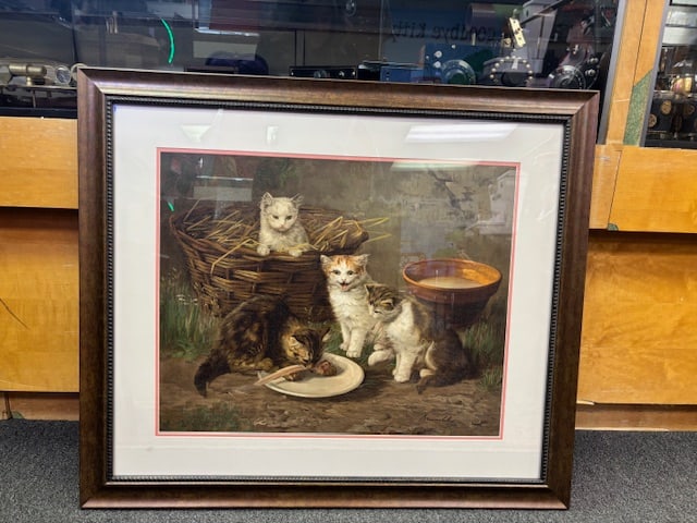Framed Matted Print of Kittens in Basket (1 of 3)