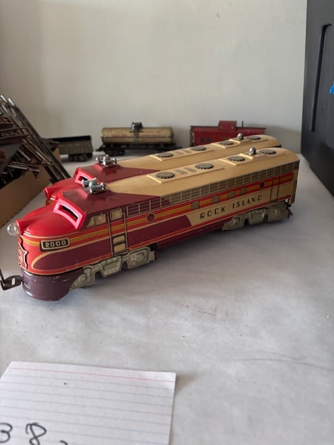 2 Piece Lot: Vintage Marx Rock Island Tin Litho Streamline Train Cars, Red O Gauge Toy Train Lot (1 of 1)