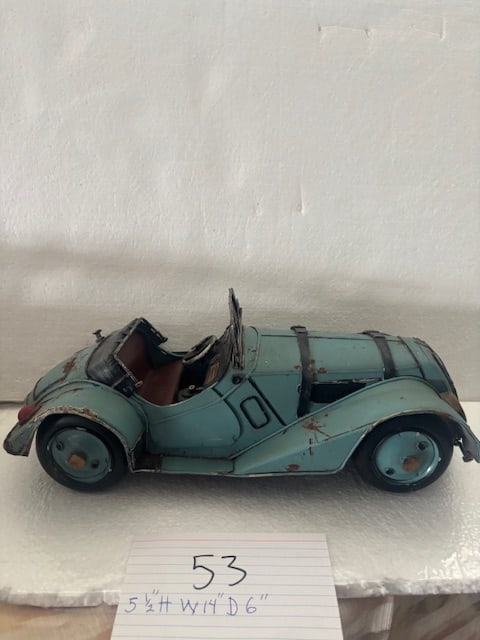 Green Tin Convertible Vintage Style Toy Car: Green Tin Convertible Vintage Style Car 13”L x 7”W