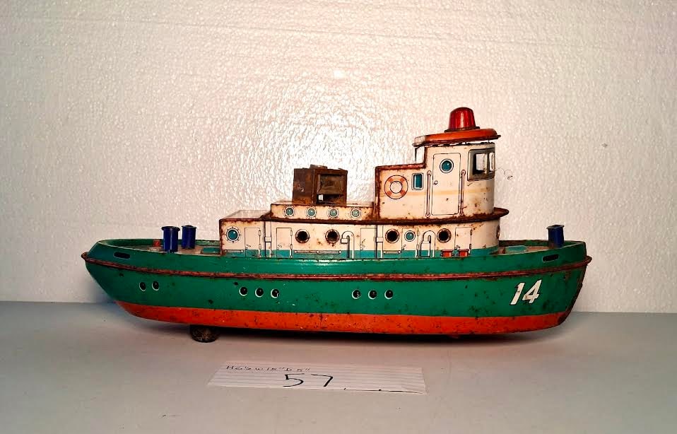 Vintage Japanese Lithographed Tin Tugboat (1 of 4)