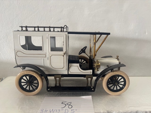 Maxitoys White Enclosed Oldtimer Pressed Steel Car with Working Steering & J.B. Balloon Tires. (1 of 5)