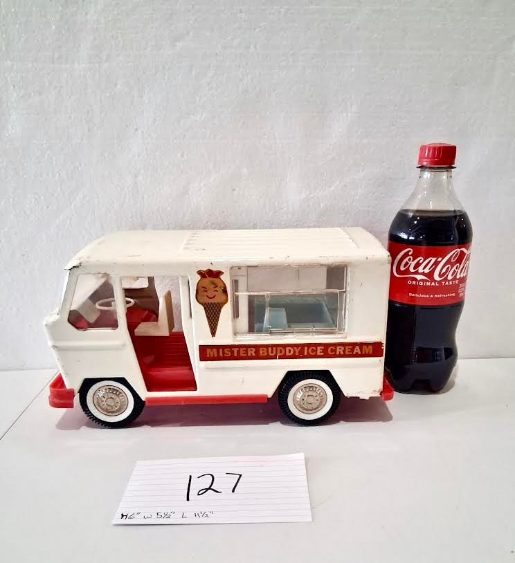 Buddy L Mister Ice Cream Van: Buddy L Mister Ice Cream Van, side doors slide open, rear bell pull to ring, 11½” Long x 5½”