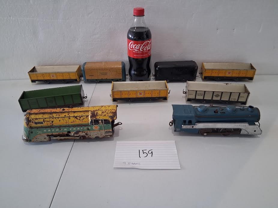 9 Piece Lot: 2 Litho Tin Hafner Wind Up Engines + 7 cars (1 of 5)